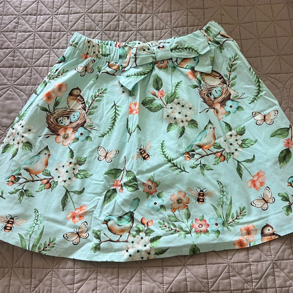 Gymboree Kids Light Blue Floral Bird Shirt Set with leggings and skort